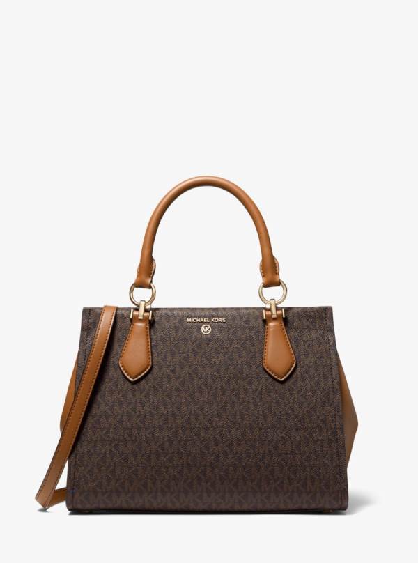 Damske Satchel Taske Michael Kors Marilyn Medium Logo Čokoláda Žlté - Kabelky Michael Kors Vypredaj | GWLDO-2704